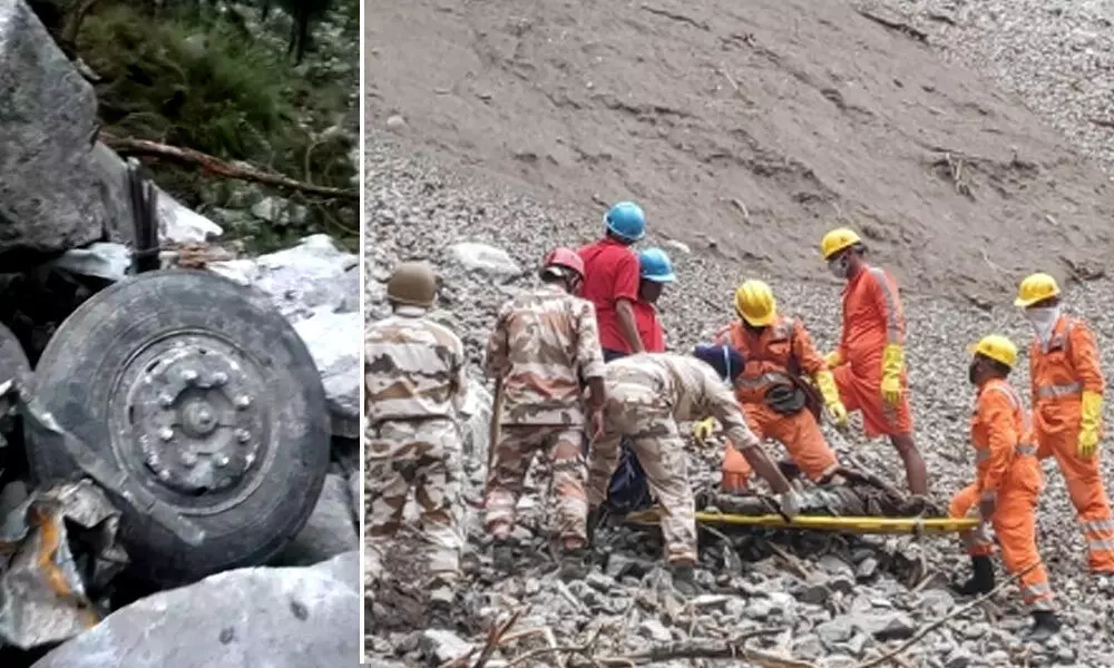 The wreckage of the bus that fell into a 500-metre deep gorge in Himachal Pradesh
