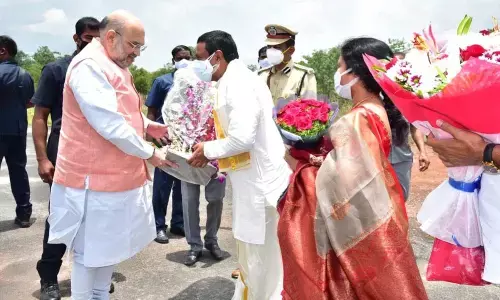 Union Home Minister Amit Shah arrives in Srisailam