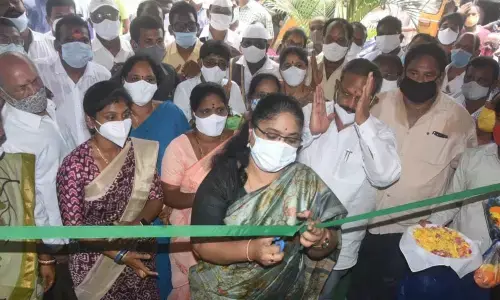 Collector A Surya Kumari inaugurating a food bank in Vizianagaram on Friday
