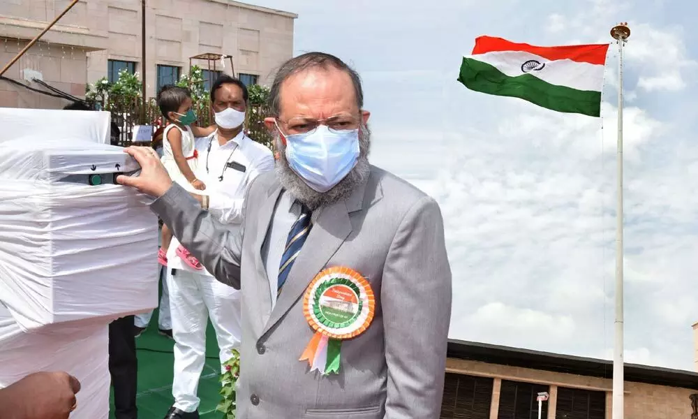 High Court Chief Justice Aroop Kumar Goswamy after hoisting the national flag at HC in Amaravati on Sunday