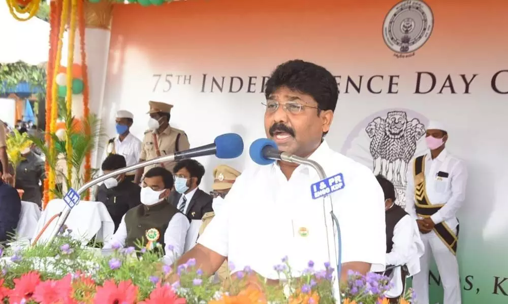 District In-charge Minister A Suresh addressing the gathering at the 75th Independence Day celebrations in Kadapa on Sunday