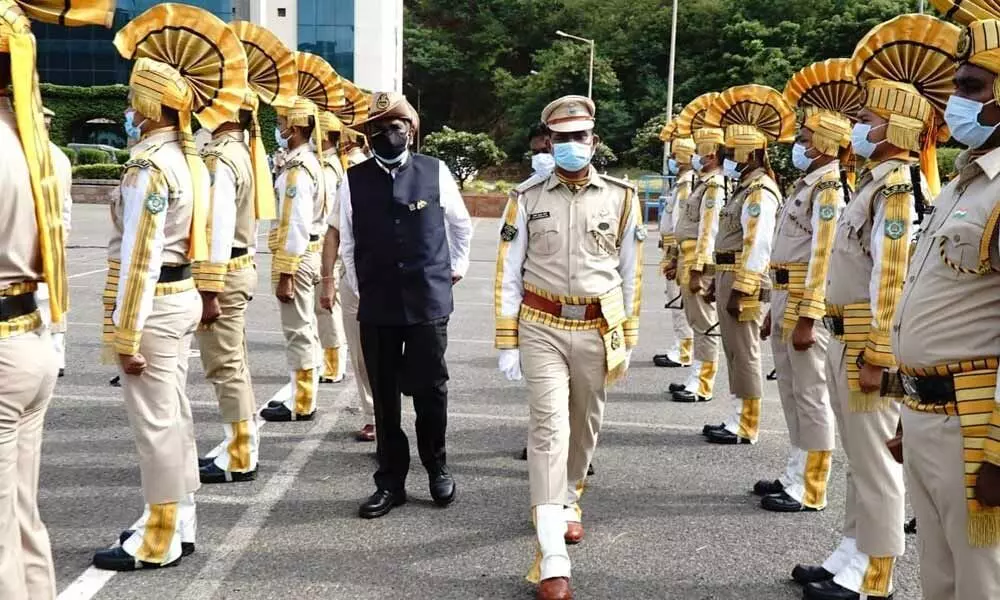 V Ratan Raj, Executive Director, reviewing the parade of CISF personnel on the occasion of the 75th Independence Day at HPCL Visakh Refinery on Sunday