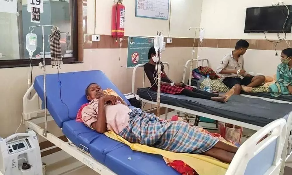 Patients undergoing treatment at a hospital on Tuesday