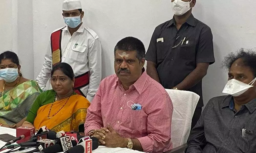 Tourism Minister M Srinivasa Rao addressing a press conference in Visakhapatnam on Tuesday