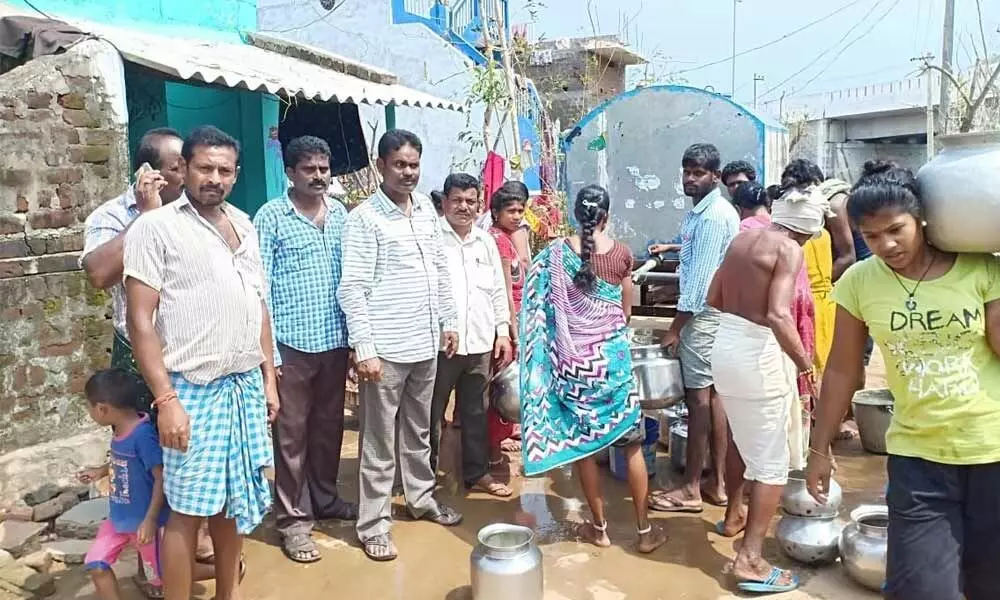 Water being supplied through tankers for the Udayapuram residents  in Palasa town