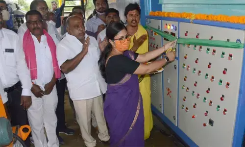District Collector Sikta Patnaik inaugurating Fecal Sludge Treatment Plant in Adilabad on Tuesday
