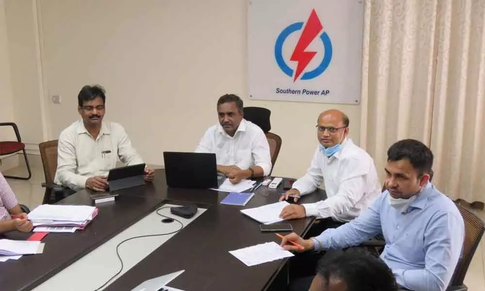 APSPDCL CMD H Haranatha Rao holding a meeting with officials in Tirupati  on Wednesday