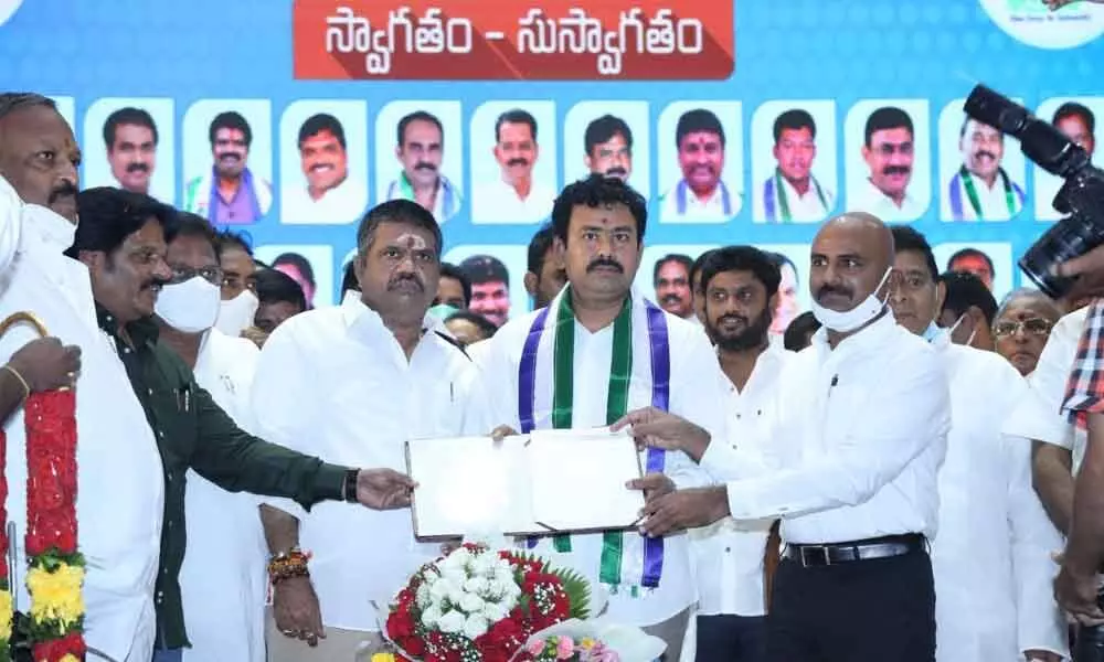North constituency in-charge KK Raju swears in as NREDCAP chairman in Visakhapatnam on Thursday