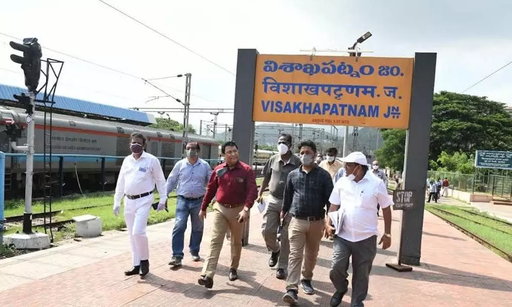 Divisional Railway Manager, Waltair, Anup Kumar Sathpathy inspecting various facilities in Visakhapatnam railway station on Monday