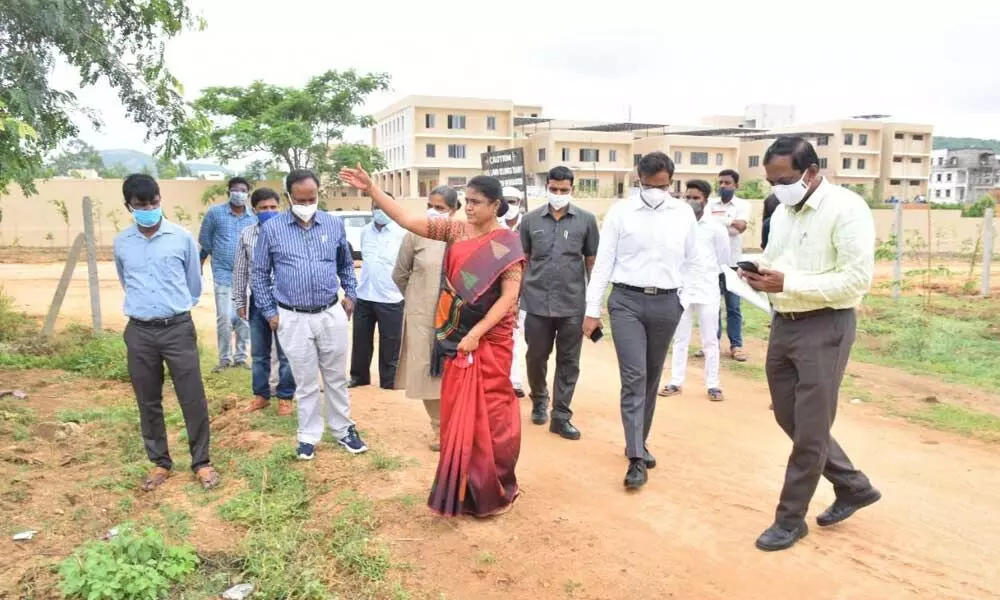Wanaparthy District Collector Sheik Yashmin Basha inspecting the premises of new integrated collectorate complex