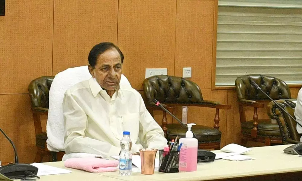 Chief Minister KCR at a high-level review meeting on the reopening of educational institutions, at Pragathi Bhavan on Monday
