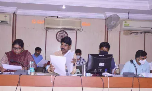 Nizamabad Collector Narayana Reddy speaking at a Prajavani review meet in Nizamabad on Monday