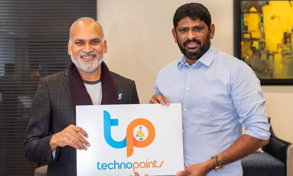 Techno Paints’ new logo being launched by MP, Ramky Group founder Alla Ayodhya Ramireddy and Fortune Group founder Srinivas Reddy