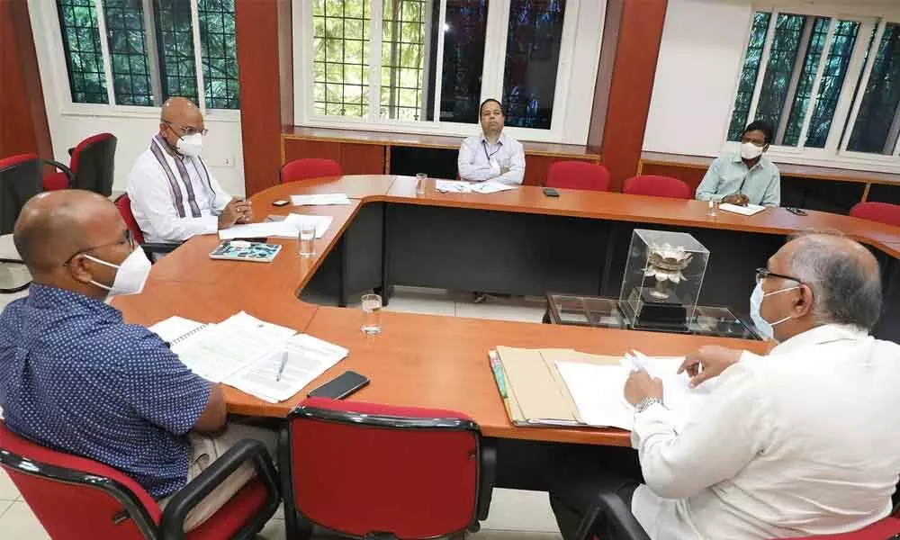 TTD Executive Officer Dr K S Jawahar Reddy reviewing Tirumala sanitation with senior officials in Tirupati on Tuesday