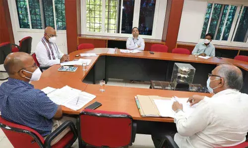 TTD Executive Officer Dr K S Jawahar Reddy reviewing Tirumala sanitation with senior officials in Tirupati on Tuesday
