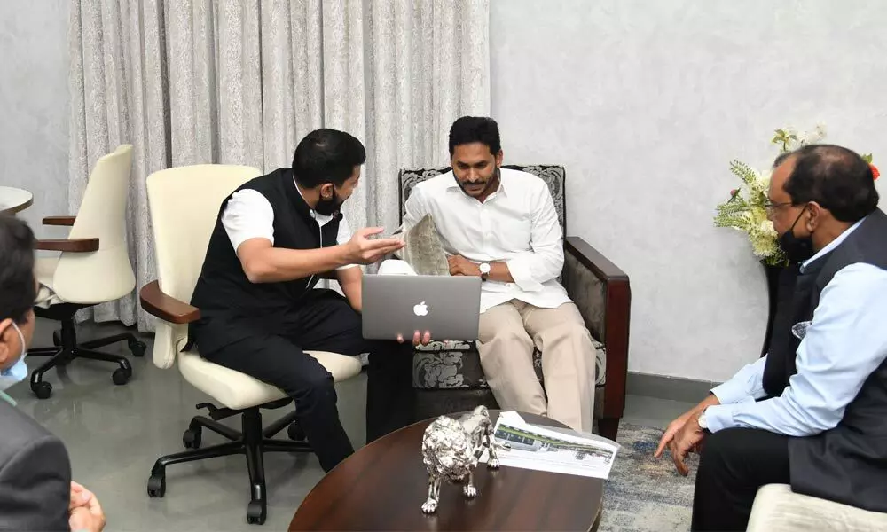 Century Plyboards India Limited CMD Sajjan Bhajanka and others meeting Chief Minister Y S Jagan Mohan Reddy at his camp office in Tadepalli on Wednesday