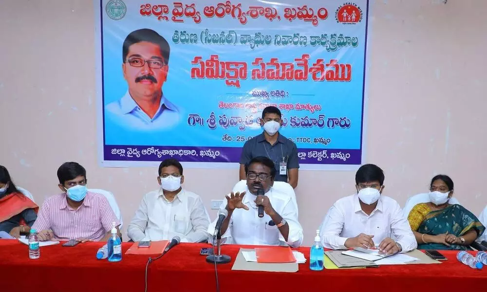 Minister for Transport Ajay Kumar speaking at a review meet in Khammam on Wednesday