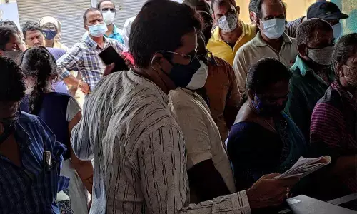 People rushing at the counter to get their works done in Srikakulam