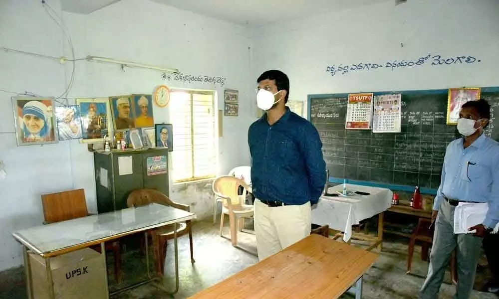 District Collector VP Gowtham inspecting a school at Kalluru on Thursday