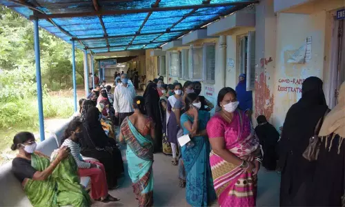 Out-patients swell at Nallakunta Fever Hospital with the spreading of seasonal viral fevers in the city on Friday. Photo: Srinivas Setty