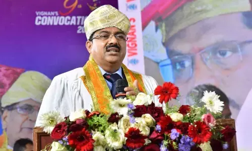 Nabard Chairman Dr G R Chintala addressing a meeting held at Vignans University at Vadlamudi in Guntur district on Saturday