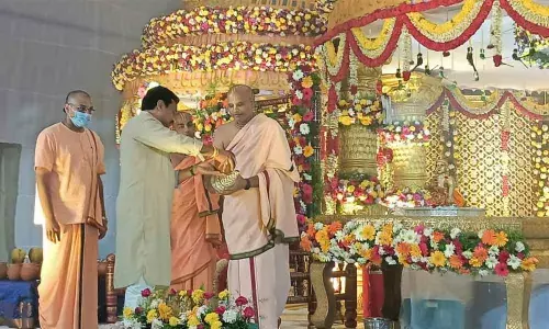 Endowments Minister Velampalli Srinivasa Rao during Krishnashtami celebrations in Vijayawada on Monday