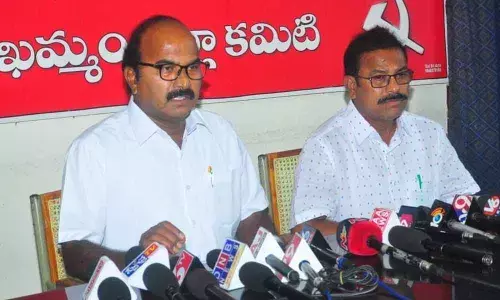 CPM Khammam district secretary Nunna Nageswara Rao addressingthe media at the party office in Khammamon Monday