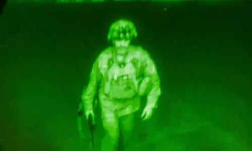 The US Army released a nightvision image of Major General Chris Donahue, commander of the 82nd Airborne Division, the last US soldier to leave Afghanistan
