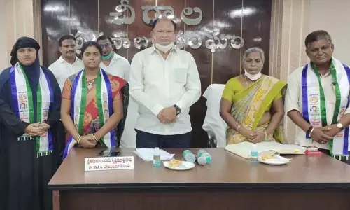 Chirala MLA Karanam Balaram appreciating elected co-option members on Tuesday