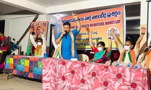 BJP national secretary Sunil Deodhar speaking at the training programme in Visakhapatnam on Tuesday