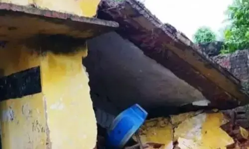 Collapsed school building at M Rajapuram.