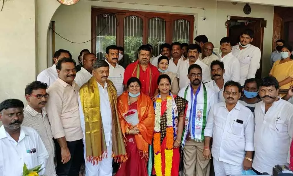 Newly-elected co-opted members with Tourism Minister M Srinivasa Rao in Visakhapatnam on Wednesday