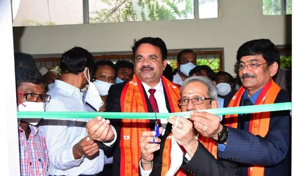 HRC Chairman Justice M Seetharama Murthy inaugurating the chambers of HRC office here at Kurnool State Guest House on Wednesday