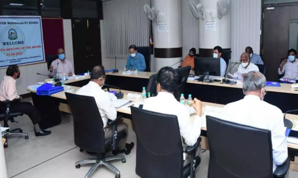 Chairman of Krishna River Management Board MP Singh holding a meeting with Telangana and Andhra Pradesh officials at Jala Souda in Khairatabad in Hyderabad on Wednesday