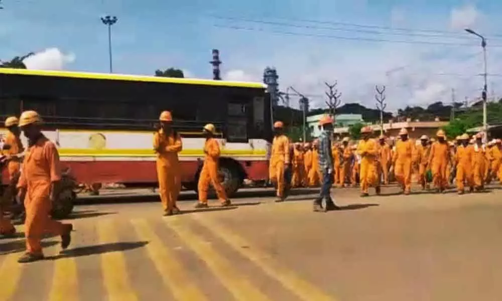 Firefighters rushing to HPCL Visakha Refinery to control the gas leak on Wednesday
