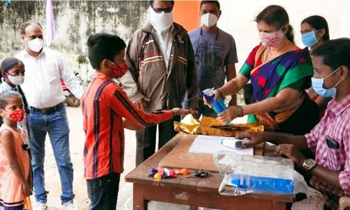 Students at Basith Nagar High School in Hanumakonda on Wednesday