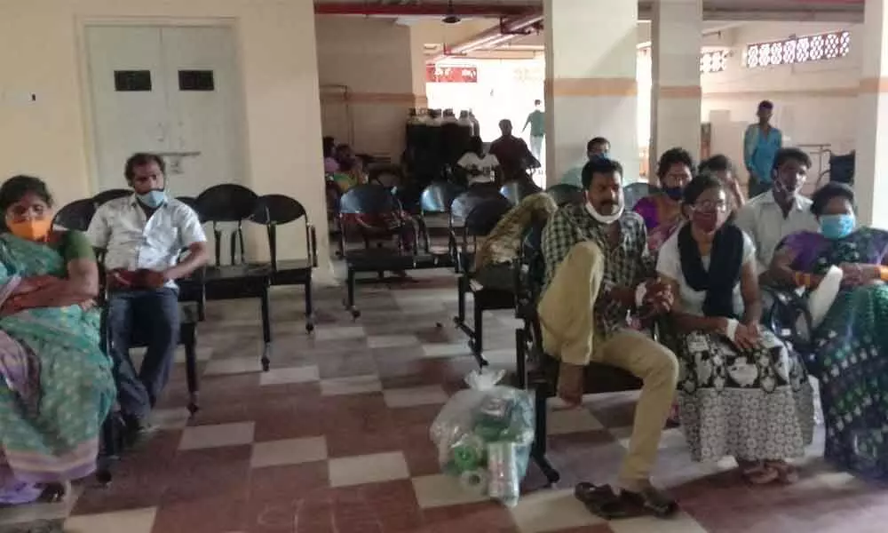 Patients waiting in a hospital in Vizianagaram