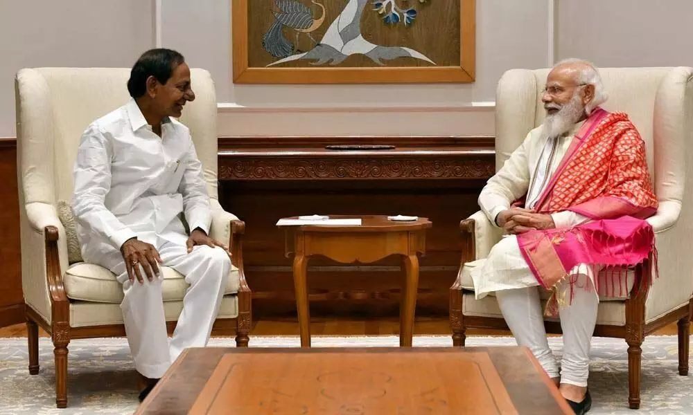 Chief Minister K Chandrashekar Rao meets with Prime Minister Narendra Modi in New Delhi on Friday