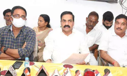Sarvepalli legislator Kakani Govardhan Reddy addressing the media  in Nellore on Friday