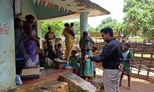 ITDA Project Officer Praveen Aditya inspecting an Anganwadi centre at Akunuru village of Rampa Agency on Friday