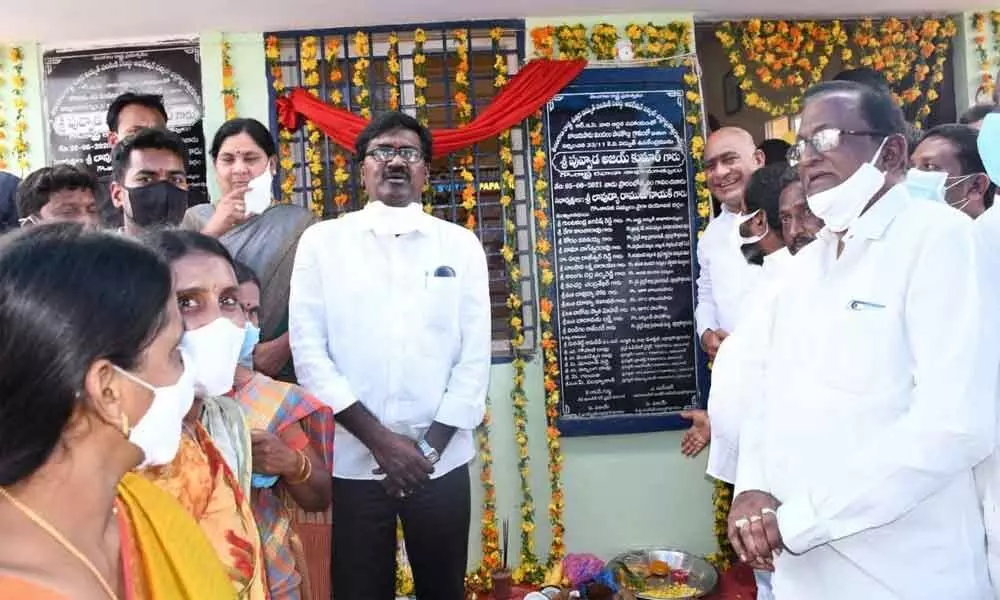 Minister for Transport Puvvada Ajay Kumar inaugurating a new substation at Julurupadu village in Kothagudem district on Sunday