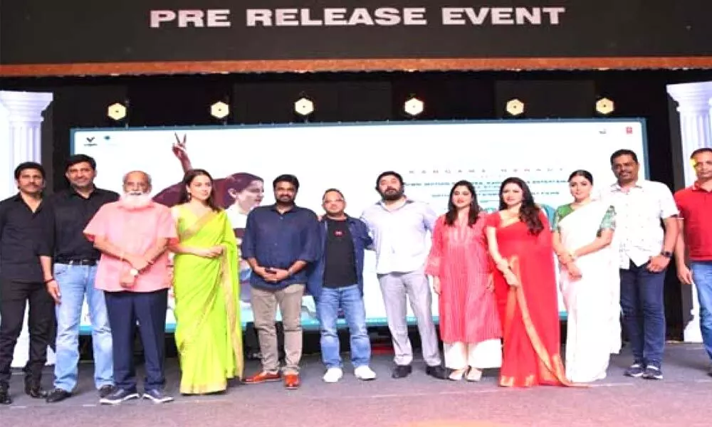 Thalaivi movie pre-release event is held in Hyderabad and it is attended by the whole team of this biopic!