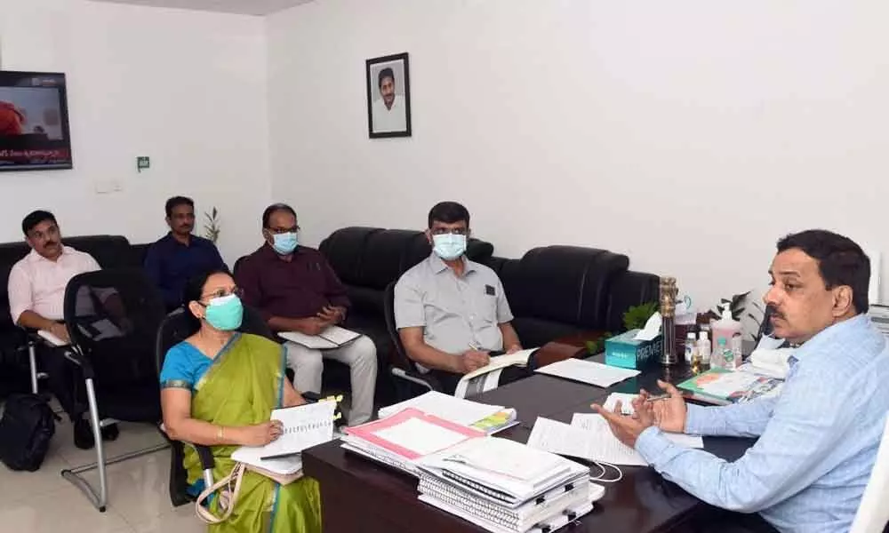 Special Chief Secretary (Revenue) Rajat Bhargava holding a meeting with the senior officials of the Commercial  Taxes department at the Secretariat at Velagapudi on Monday