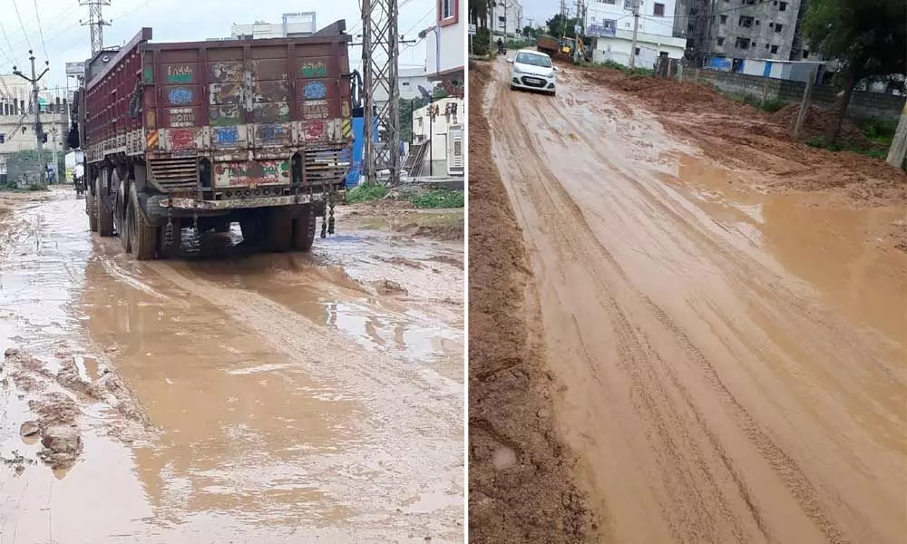 Kismatpur road caught in a muddy quagmire