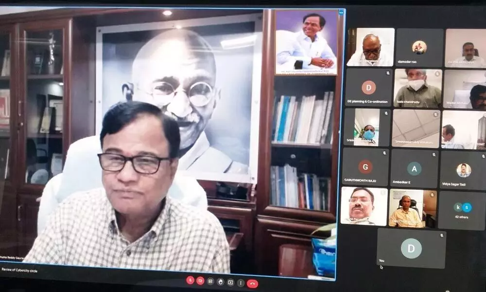 TSSPDCL CMD G Raghuma Reddy speaking at a video conference  from Hyderabad on Monday