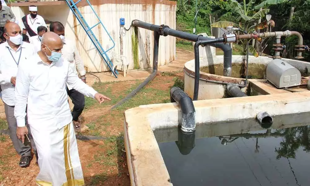 TTD Additional EO A V Dharma Reddy inspecting sewage water treatment plants in Tirumala on Monday