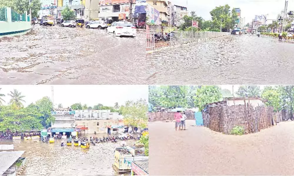 Sheet of water: Incessant rains submerged the entire East Godavari district.  Both towns and villages are inundated; rainwater flooded several residential colonies. Low-lying areas were worst hit on Sunday