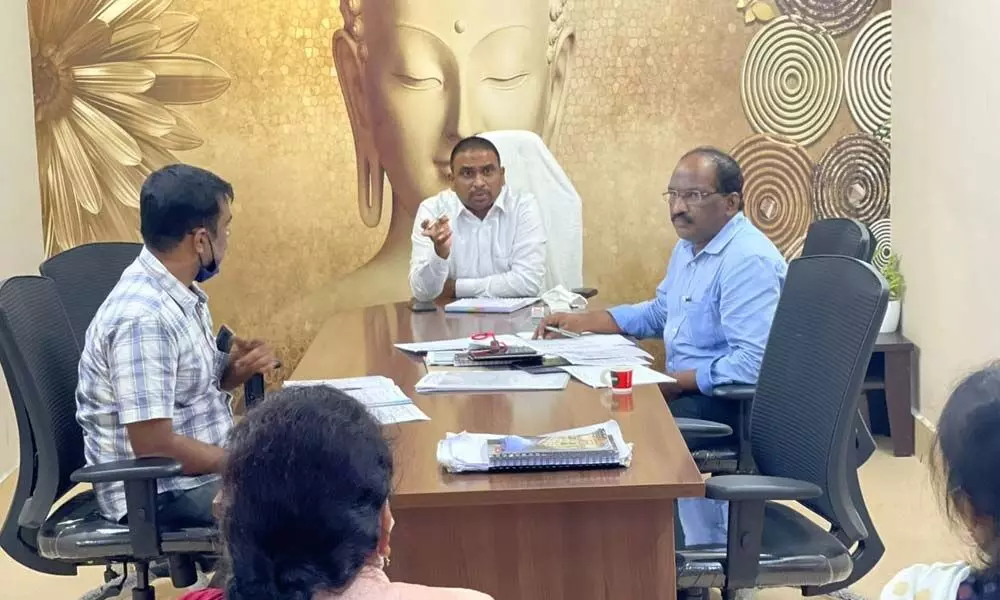 Joint Collector L Sivasankarholding review meeting with the managements of the private hospitals in Vijayawada on Tuesday