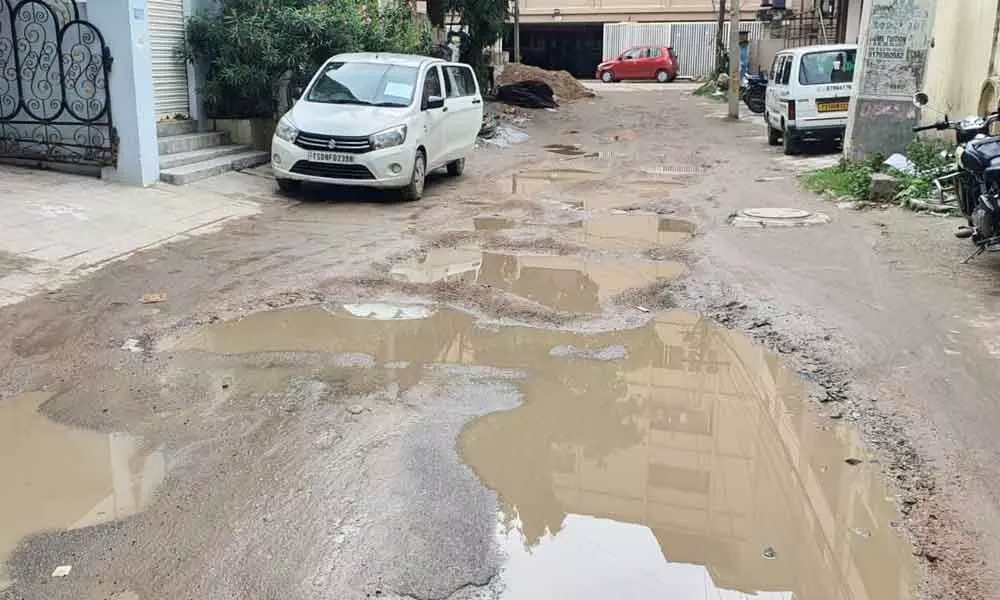 Rain-battered roads in Secunderabad