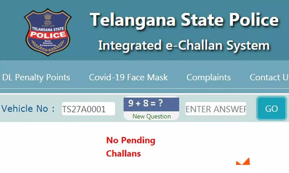 Screen grab of TS e-Challan System website